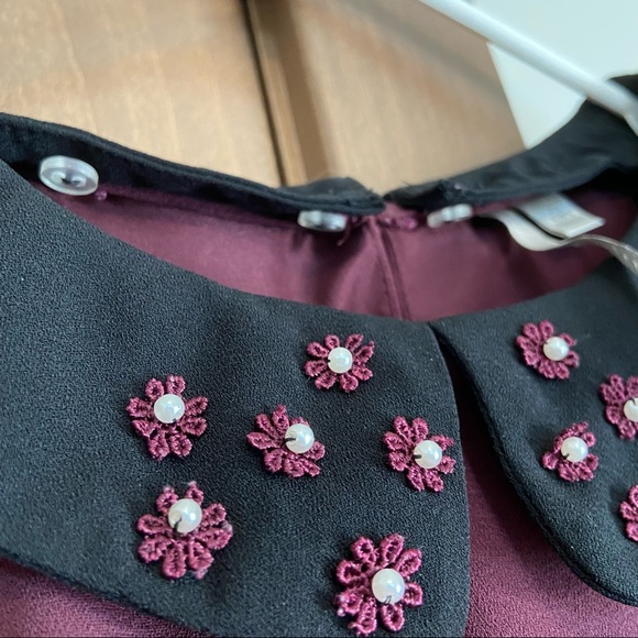 LC Lauren Conrad Embellished Crepe Beaded-Collar Shift Dress Size XS Bow Sleeve - Picture 10 of 11